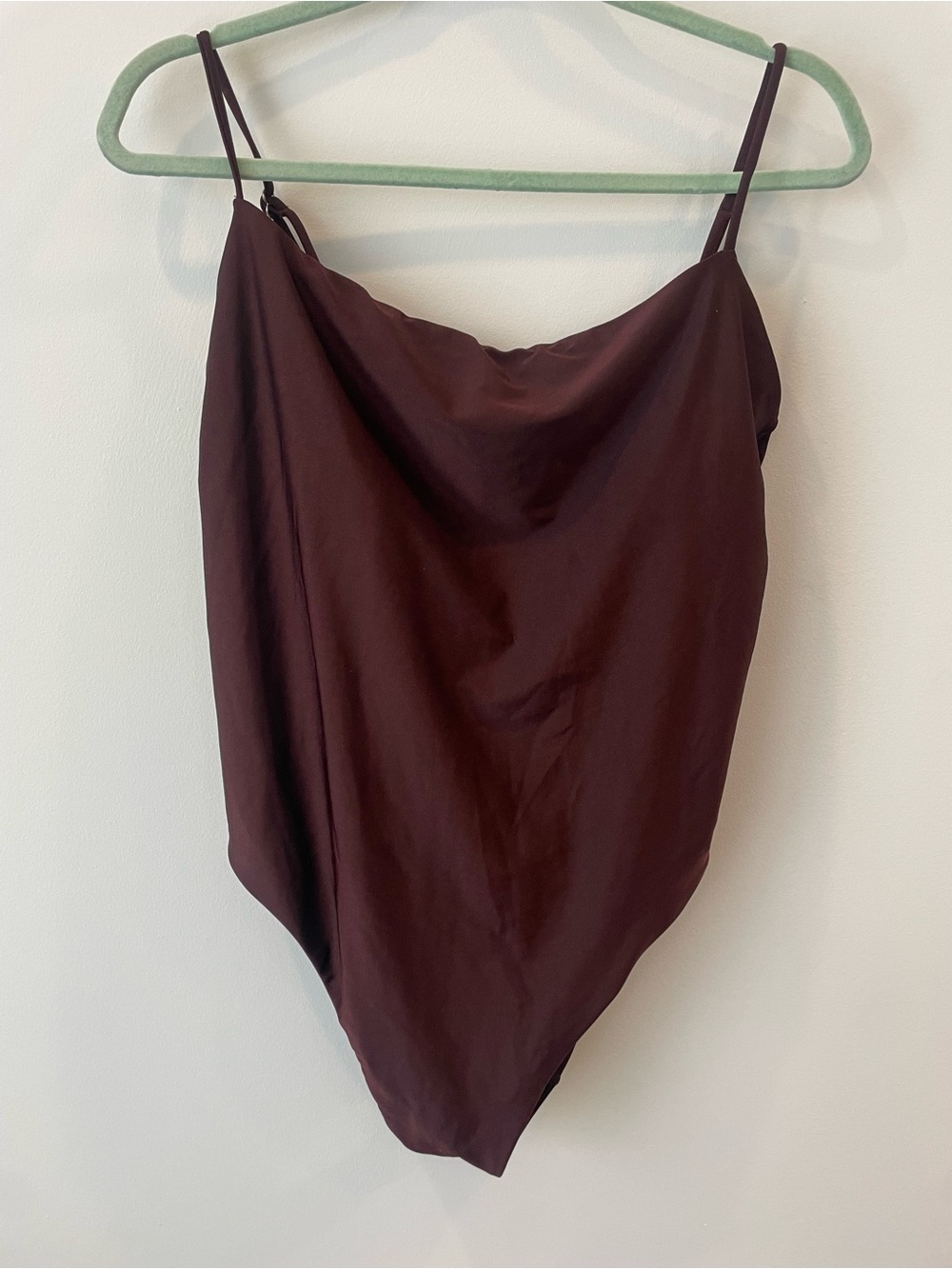 Sleek Chocolate Brown Satin Square Neck Plus Size One Piece Swim Suit
